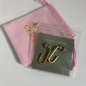 Victoria Emerson Gold Hook Earrings with Pink Pouch
